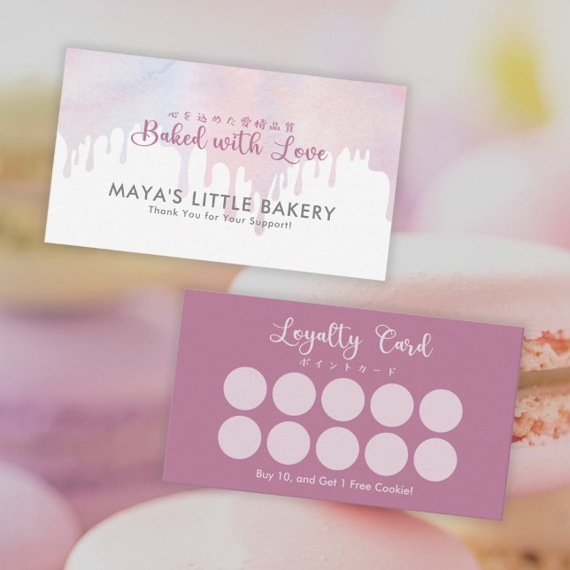 Pastel Pink Dripping Bakery Loyalty Rewards Visitenkarte (Von Creator hochgeladen)