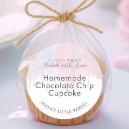 Pastel Pink Dripping Bakery Product Name Runder Aufkleber