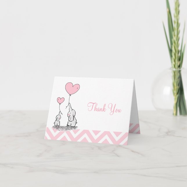 Pastel Pink Elephant Personalisiert Baby Girl Dankeskarte (Vorderseite)