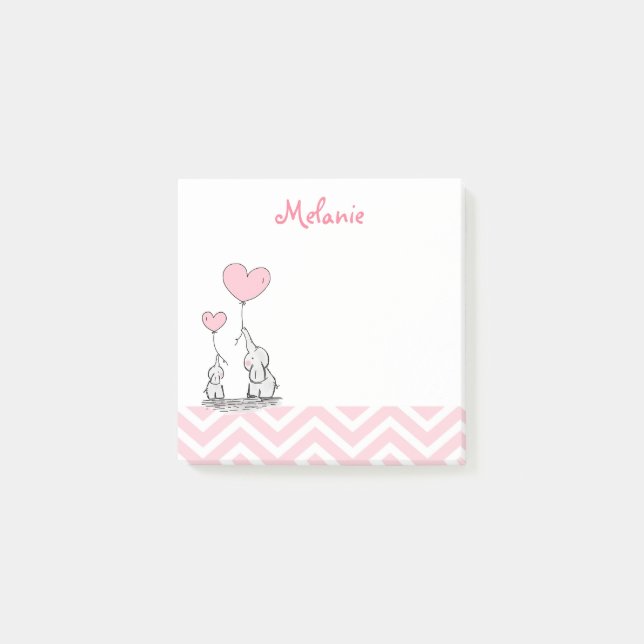 Pastel Pink Elephant Personalisiert Baby Girl Post-it Klebezettel (Vorderseite)