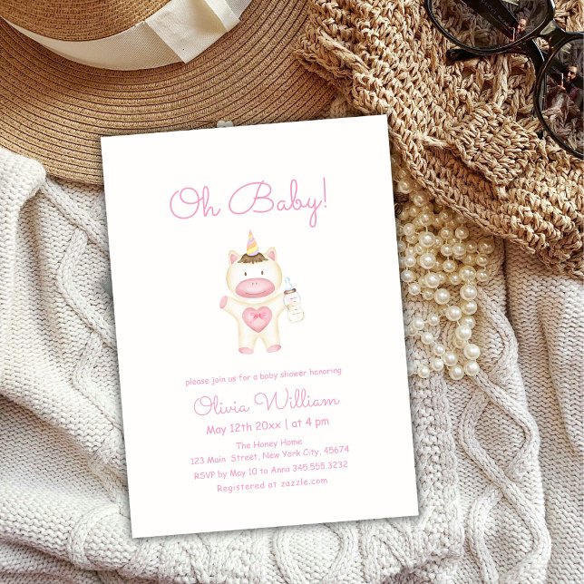 Pastel Pink Fairy Unicorn Flasche Girl Baby Dusche Einladung (Pastel Pink Fairy Unicorn Bottle Girl Baby Shower Invitation)