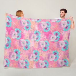 PASTEL PINK FALL PUMPKINS & AQUA SUNFLOWERS FLEECEDECKE