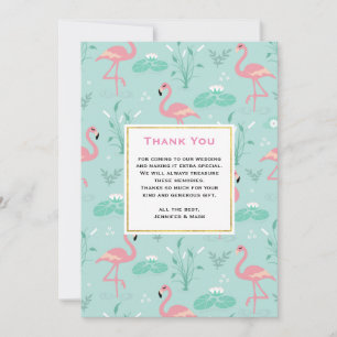 Pastel Pink Flamingos auf grüner Patternhochzeit Dankeskarte