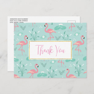 Pastel Pink Flamingos Green Pattern Vielen Dank Postkarte