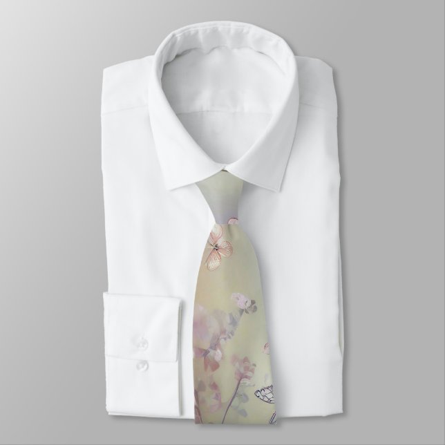 Pastel pink floral and butterfly pattern krawatte (Gebunden)