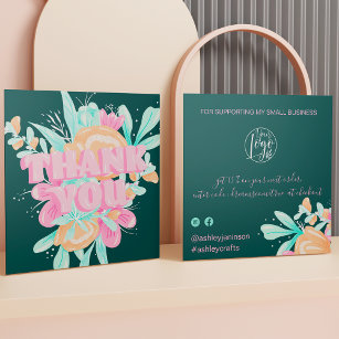 Pastel pink floral Retro-Drehbuch Reihenfolge dank Quadratische Visitenkarte