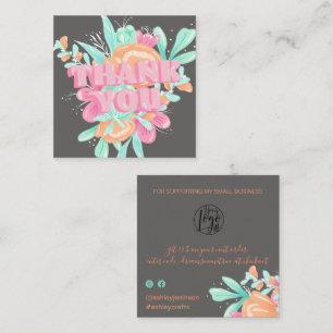 Pastel pink floral Retro-Drehbuch Reihenfolge dank Quadratische Visitenkarte