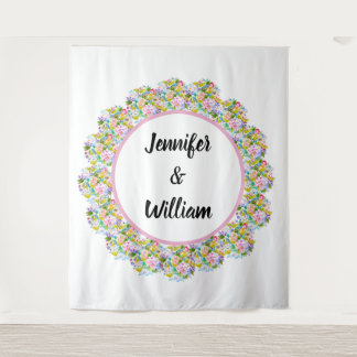 Pastel Pink Floral Romantischer Hochzeitstag Hinte Wandteppich