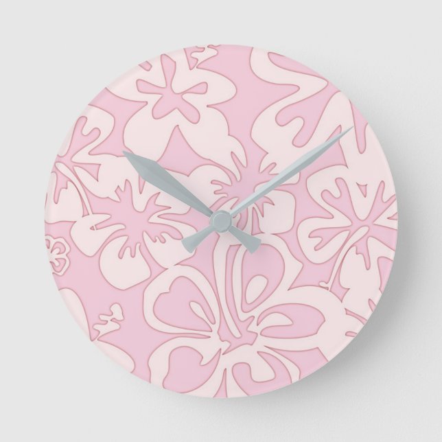 Pastel Pink Flower Art Runde Wanduhr (Vorderseite)
