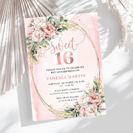 Pastel Pink Flowers Greenery 16th Birthday Invites Einladung