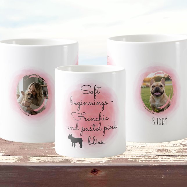 Pastel Pink French Bulldog Custom Photo & Name Kaffeetasse (Von Creator hochgeladen)