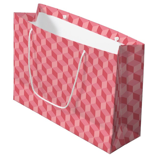 PASTEL PINK GEOMETRIC CUBE PATTERN GROßE GESCHENKTÜTE (Vorderseite Schrägansicht)