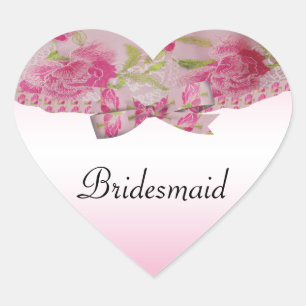 Pastel Pink gestern Spitzen Blume & Bow Hochzeit Herz-Aufkleber