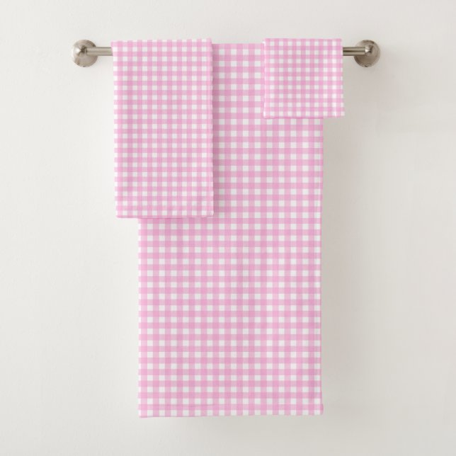 Pastel Pink Gingham Pattern Badhandtuch Set (Insitu)