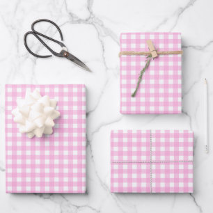 Pastel Pink Gingham Pattern Geschenkpapier Set