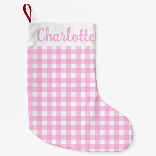 Pastel Pink Gingham Pattern Kleiner Weihnachtsstrumpf (Vorderseite)