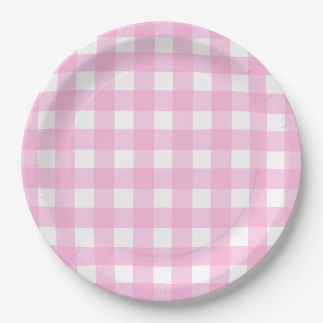 Pastel Pink Gingham Pattern Pappteller (Vorderseite)