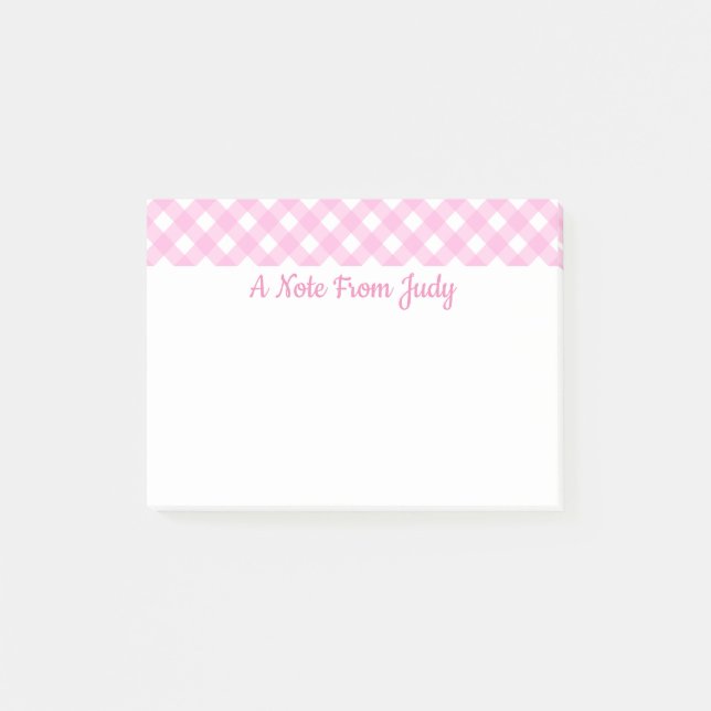 Pastel Pink Gingham Pattern Post-it Klebezettel (Vorderseite)