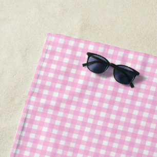 Pastel Pink Gingham Pattern Strandtuch
