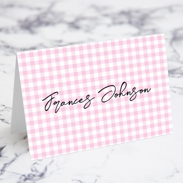 Pastel Pink Gingham Platzkarten Tischnummer (Pastel Pink Gingham Individual Name Place Cards)