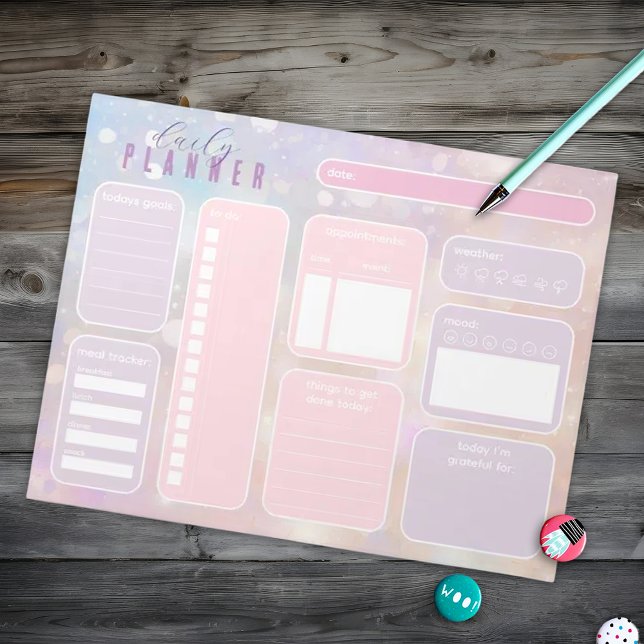 Pastel Pink Girly Niedlich Daily Planner Notizblock (Von Creator hochgeladen)