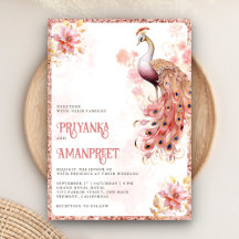 Pastel Pink Gold Floral Indian Peacock Wedding