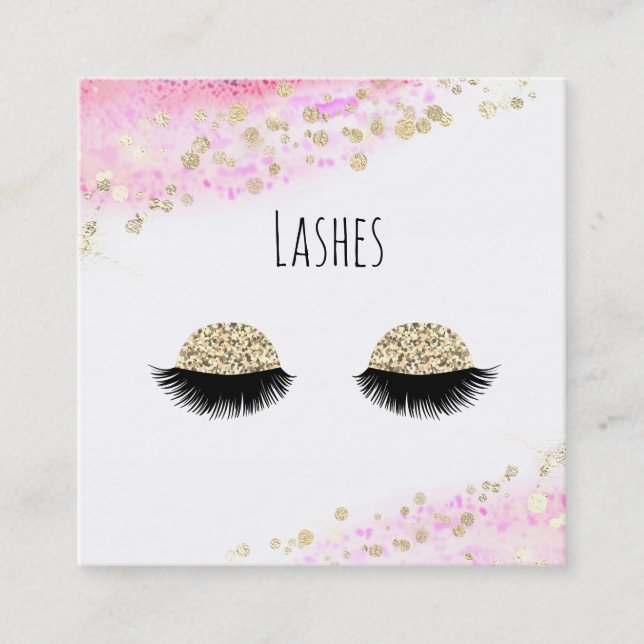 *~* Pastel Pink Gold GlitterAbstract Lashes Quadratische Visitenkarte (Vorderseite)