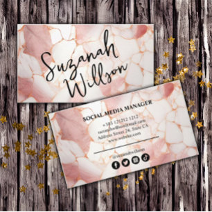 Pastel Pink Gold Marmor Elegante Visitenkarte
