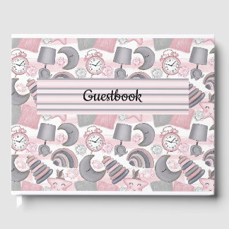 PASTEL PINK GRAU WHITE BABY GIRL ITEMS GÄSTEBUCH