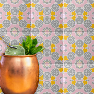 Pastel Pink Gray Yellow White Mosaic Pattern Fliese