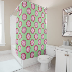 Pastel Pink Green Asian Medallion Floral Duschvorhang