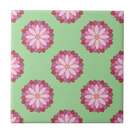 Pastel Pink Green Asian Medallion Floral Fliese