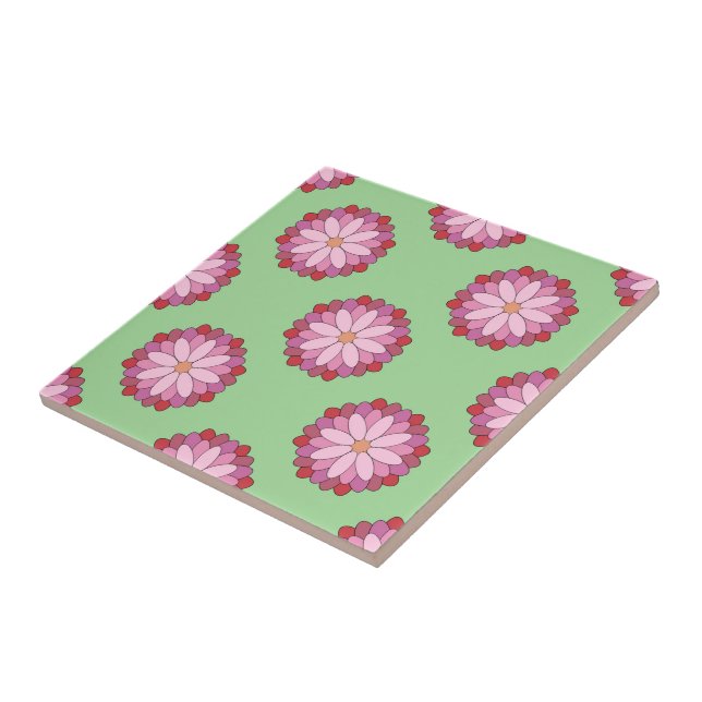 Pastel Pink Green Asian Medallion Floral Fliese