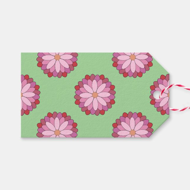 Pastel Pink Green Asian Medallion Floral Geschenkanhänger (Vorderseite (Horizontal))