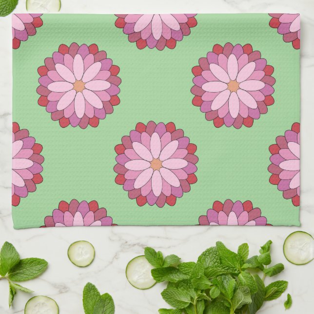 Pastel Pink Green Asian Medallion Floral Geschirrtuch (Gefaltet)