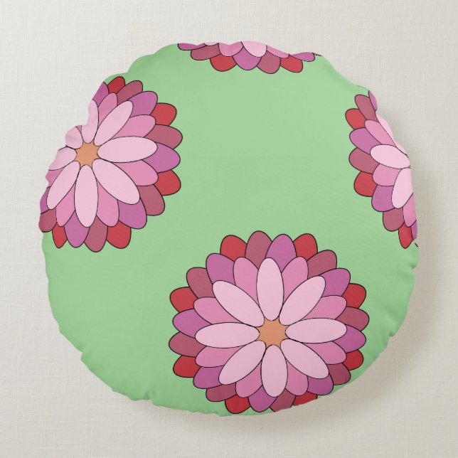 Pastel Pink Green Asian Medallion Floral Rundes Kissen (Vorderseite)