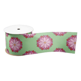 Pastel Pink Green Asian Medallion Floral Satinband