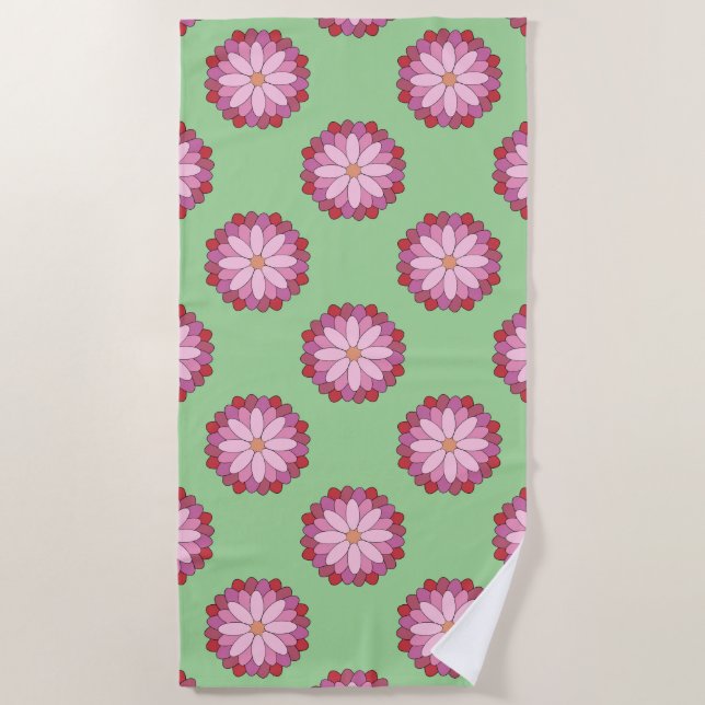 Pastel Pink Green Asian Medallion Floral Strandtuch