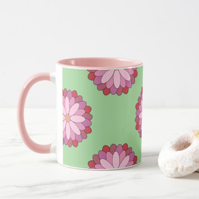 Pastel Pink Green Asian Medallion Floral Tasse (Mit Donut)