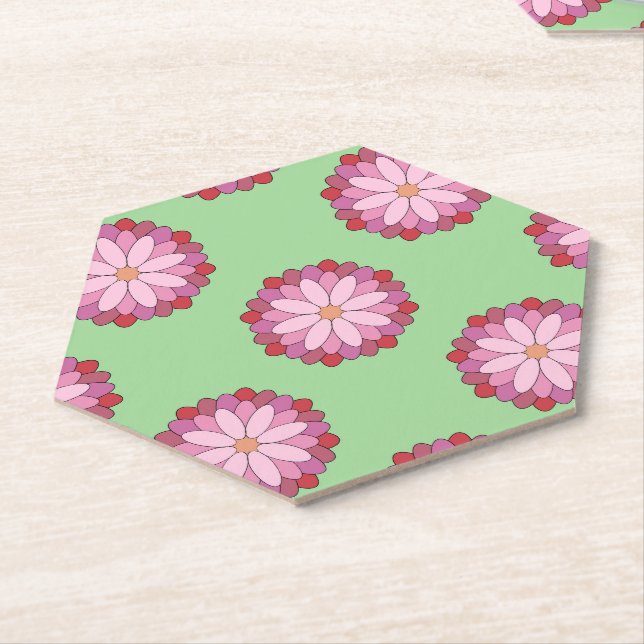 Pastel Pink Green Asian Medallion Floral Untersetzer (angewinkelt)