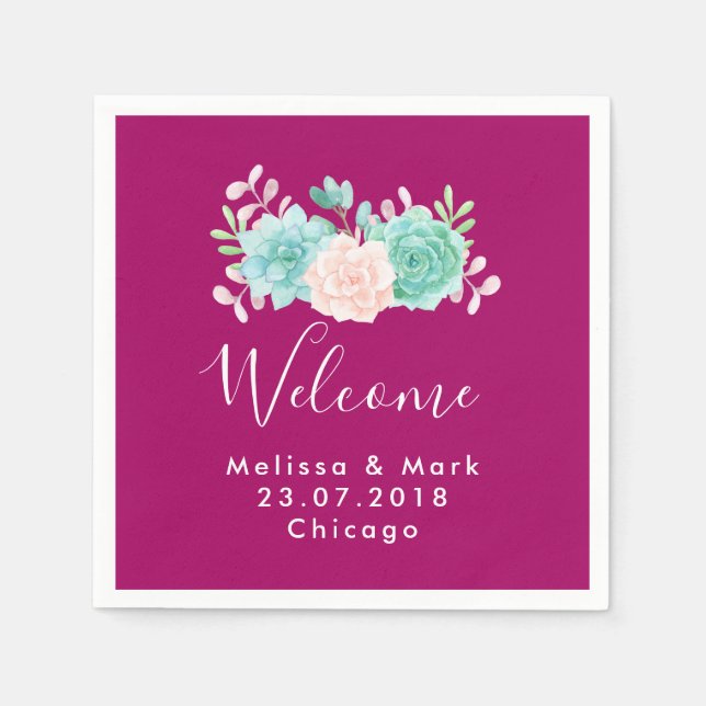 Pastel Pink & Green Blumenstrauß Begrüßung Serviette (Vorderseite)