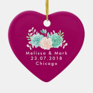 Pastel Pink & Green Blumenstrauß Hochzeit Keramik Ornament