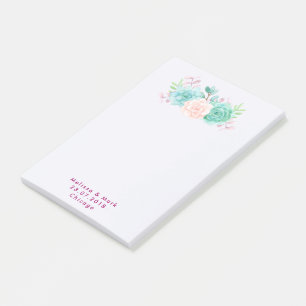 Pastel Pink & Green Blumenstrauß Hochzeit Post-it Klebezettel