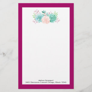 Pastel Pink & Green Floral Bouquet auf der Magenta Briefpapier