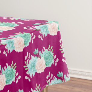 Pastel Pink & Green Floral Bouquet auf der Magenta Tischdecke
