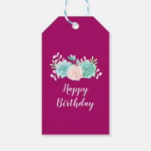 Pastel Pink & Green Floral Bouquet Happy Birthday Geschenkanhänger
