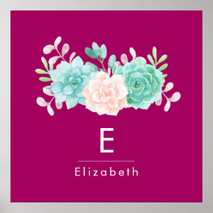 Pastel Pink & Green Floral Bouquet on Magenta Back Poster
