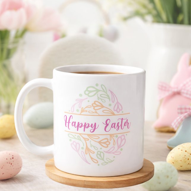 Pastel Pink Green Floral Easter Egg Happy Easter Kaffeetasse (Von Creator hochgeladen)