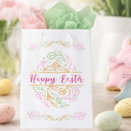 Pastel Pink Green Floral Easter Egg Happy Easter Mittlere Geschenktüte
