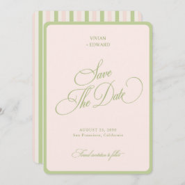 Pastel Pink & Green Stripes Border Retro Wedding Save The Date